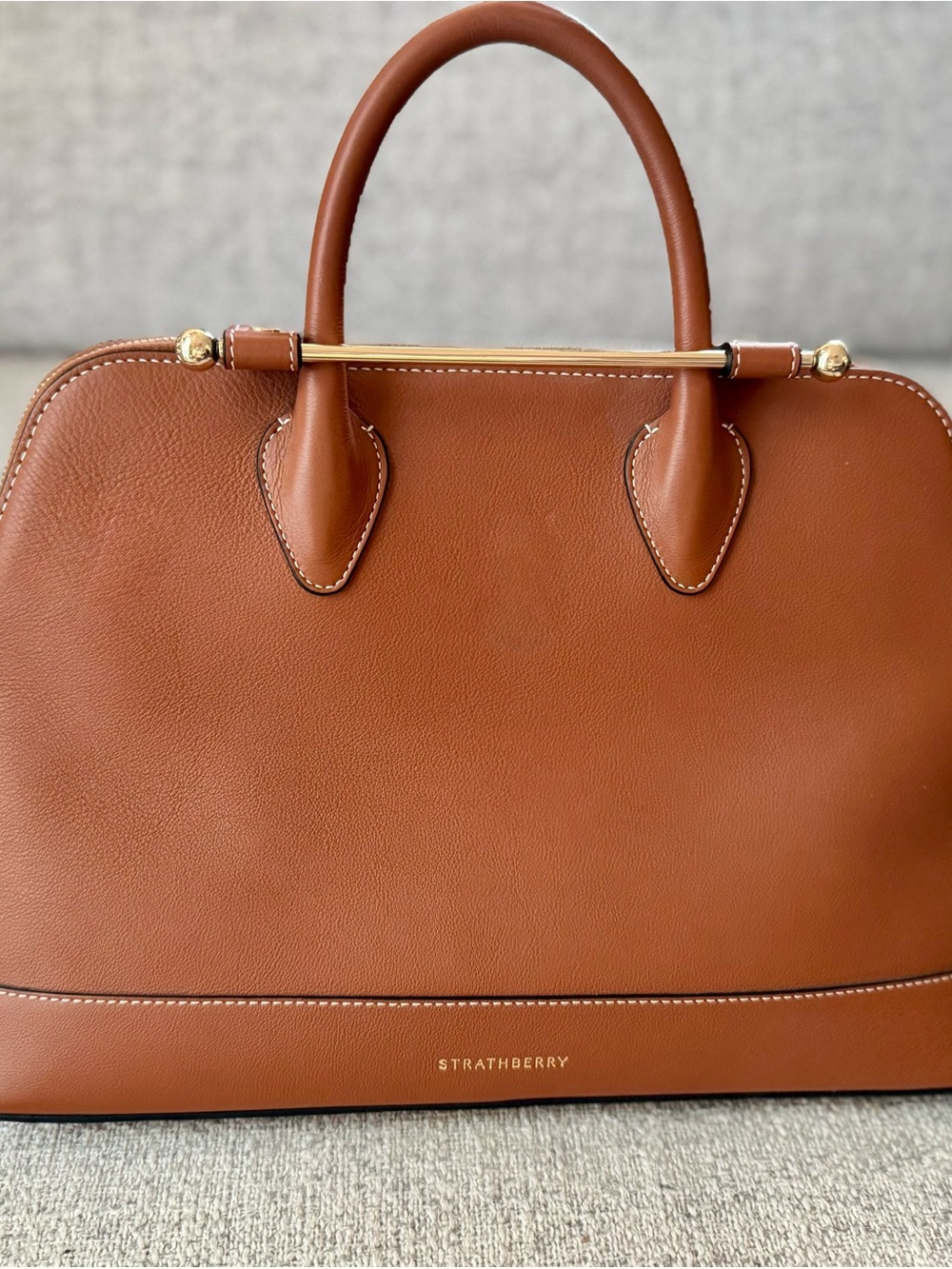 Strathberry Midi Tote Tan Cognac Leather Gold Hardware